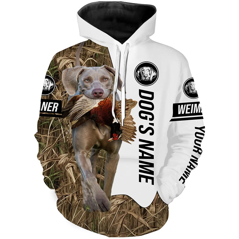 Pheasant Hunting With Dog Weimaraner Hoodie 3D, Personalized All Over Print Hoodie 3D