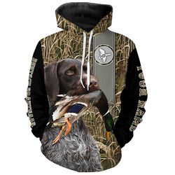 deutsch drahthaar duck hunting waterfowl camo hoodie 3d, personalized all over print hoodie 3d