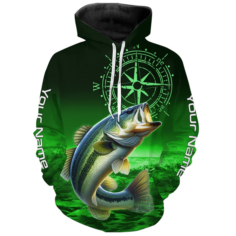 Bass Green Performance Fishing Hoodie 3D, Personalized All Over Print Hoodie 3D