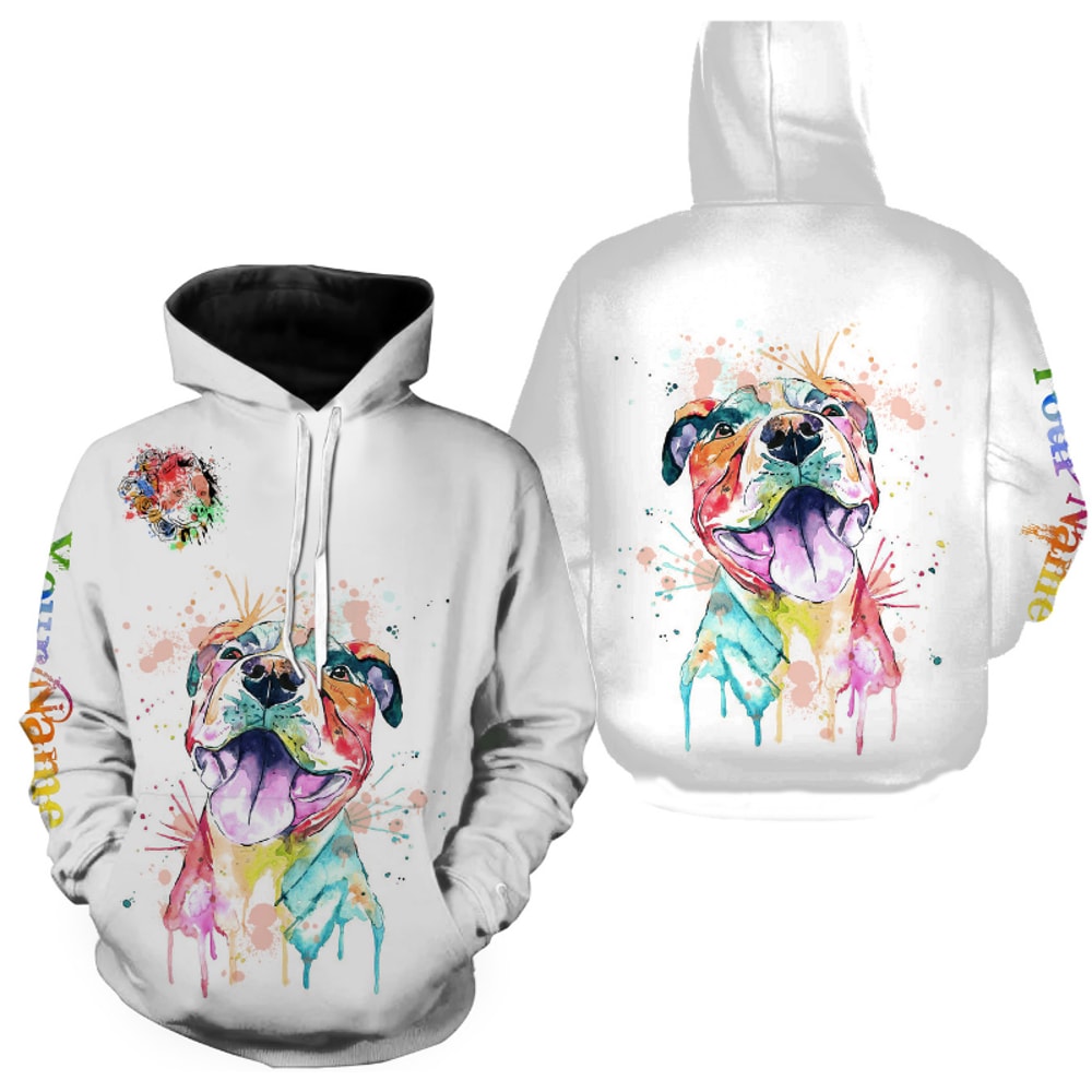 Watercolor Pitbull Hoodie 3D, Personalized All Over Print Hoodie 3D