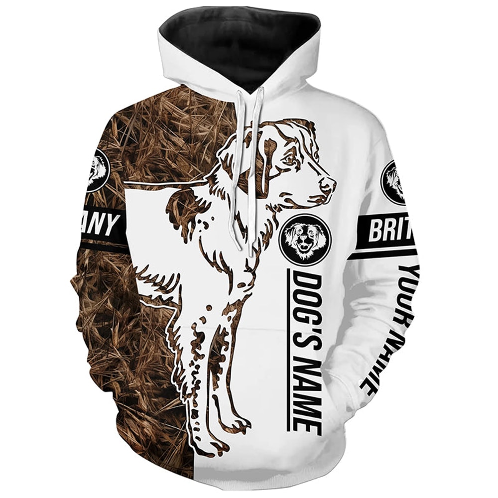 Brittany Gun Dog Tattoo Camo Hoodie 3D, Personalized All Over Print Hoodie 3D