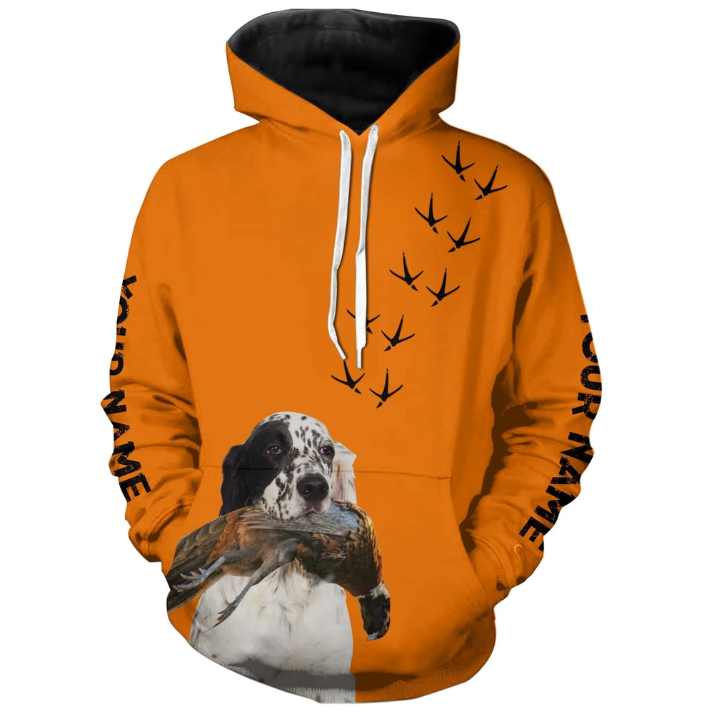 English Setter Dog Pheasant Hunting Blaze Orange Hoodie 3D, Personalized All Over Print Hoodie 3D