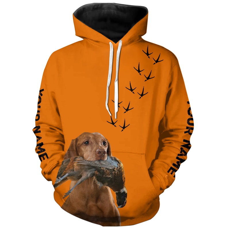 Vizsla Dog Pheasant Hunting Blaze Orange Hoodie 3D, Personalized All Over Print Hoodie 3D