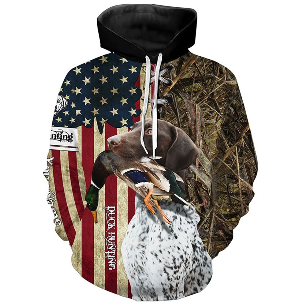 German Shorthaired Pointer Hunting Bird American Flag Hoodie 3D, Personalized All Over Print Hoodie 3D