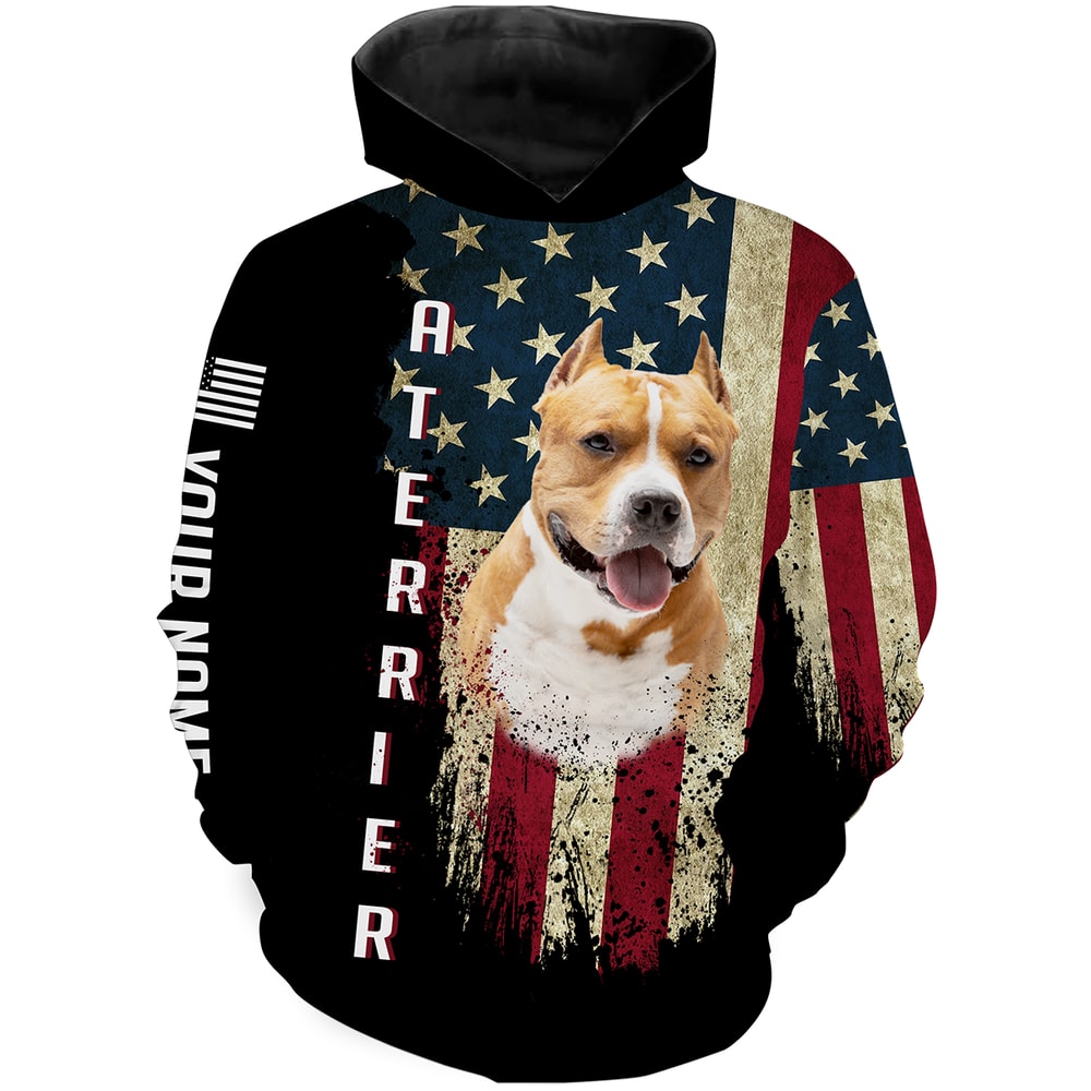 Pitbull Terrier American Flag Hoodie 3D, Personalized All Over Print Hoodie 3D