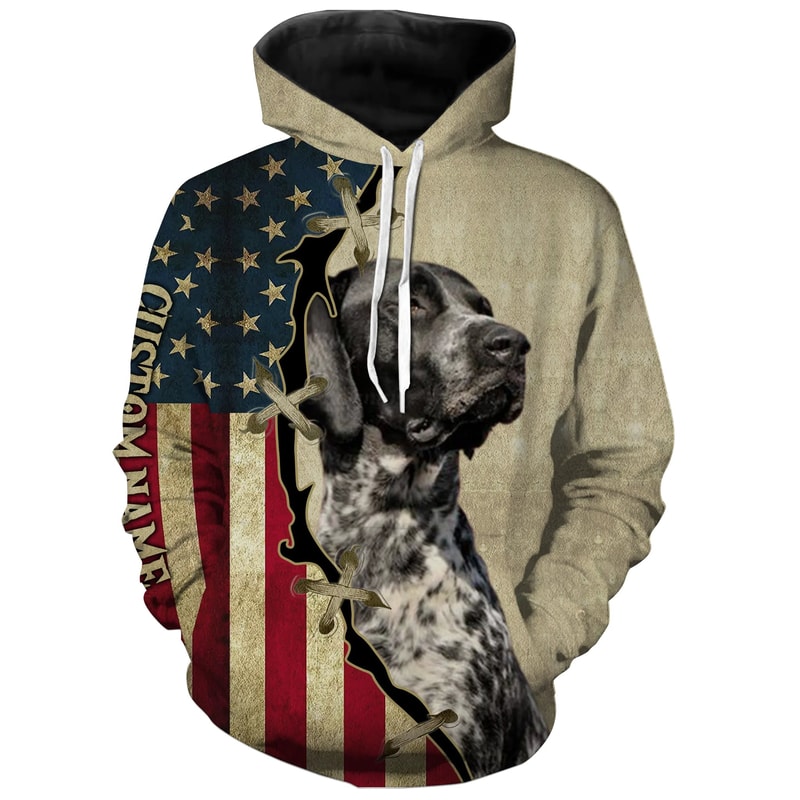 German Shorthaired Pointer American Flag Hoodie 3D, Personalized All Over Print Hoodie 3D