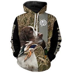 duck hunting english springer spaniel hoodie 3d, personalized all over print hoodie 3d