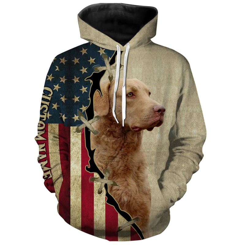 Chesapeake Bay Retriever American Flag Hoodie 3D, Personalized All Over Print Hoodie 3D