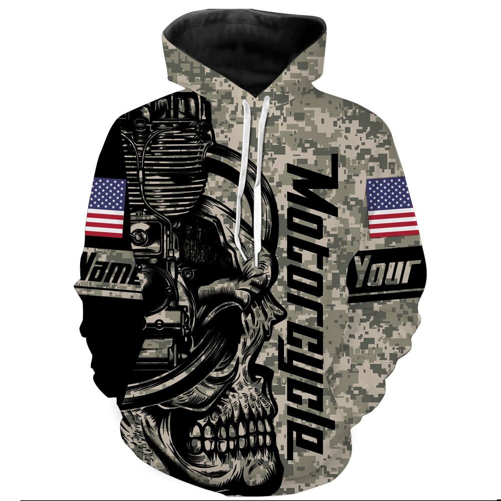 Love Motorcycle Camo Skull Biker Hoodie 3D, Personalized All Over Print Hoodie 3D