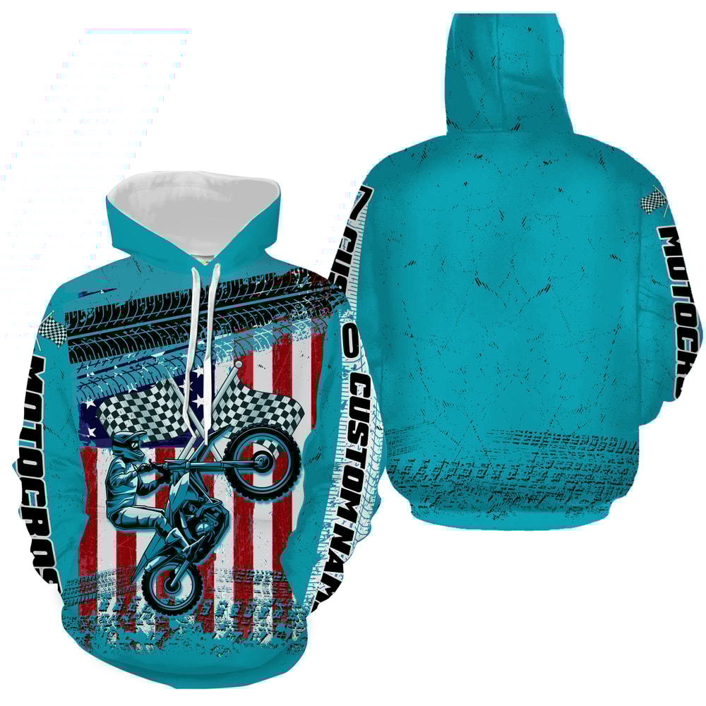 Motocross Racing American Flag Hoodie 3D, Personalized All Over Print Hoodie 3D