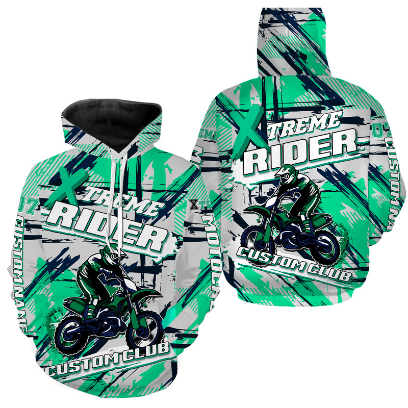 Extreme Motocross Green Hoodie 3D, Personalized All Over Print Hoodie 3D