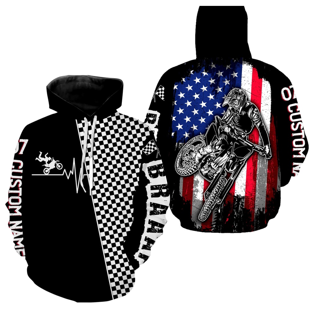 Dirt Bike American Flag Hoodie 3D, Personalized All Over Print Hoodie 3D V1