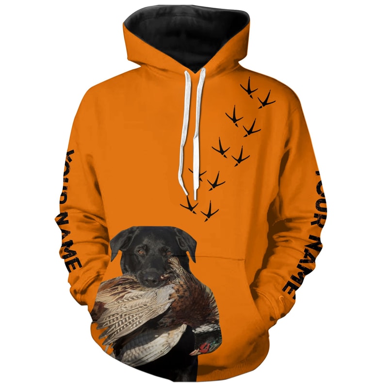 Black Labs Dog Pheasant Hunting Blaze Orange Hoodie 3D, Personalized All Over Print Hoodie 3D