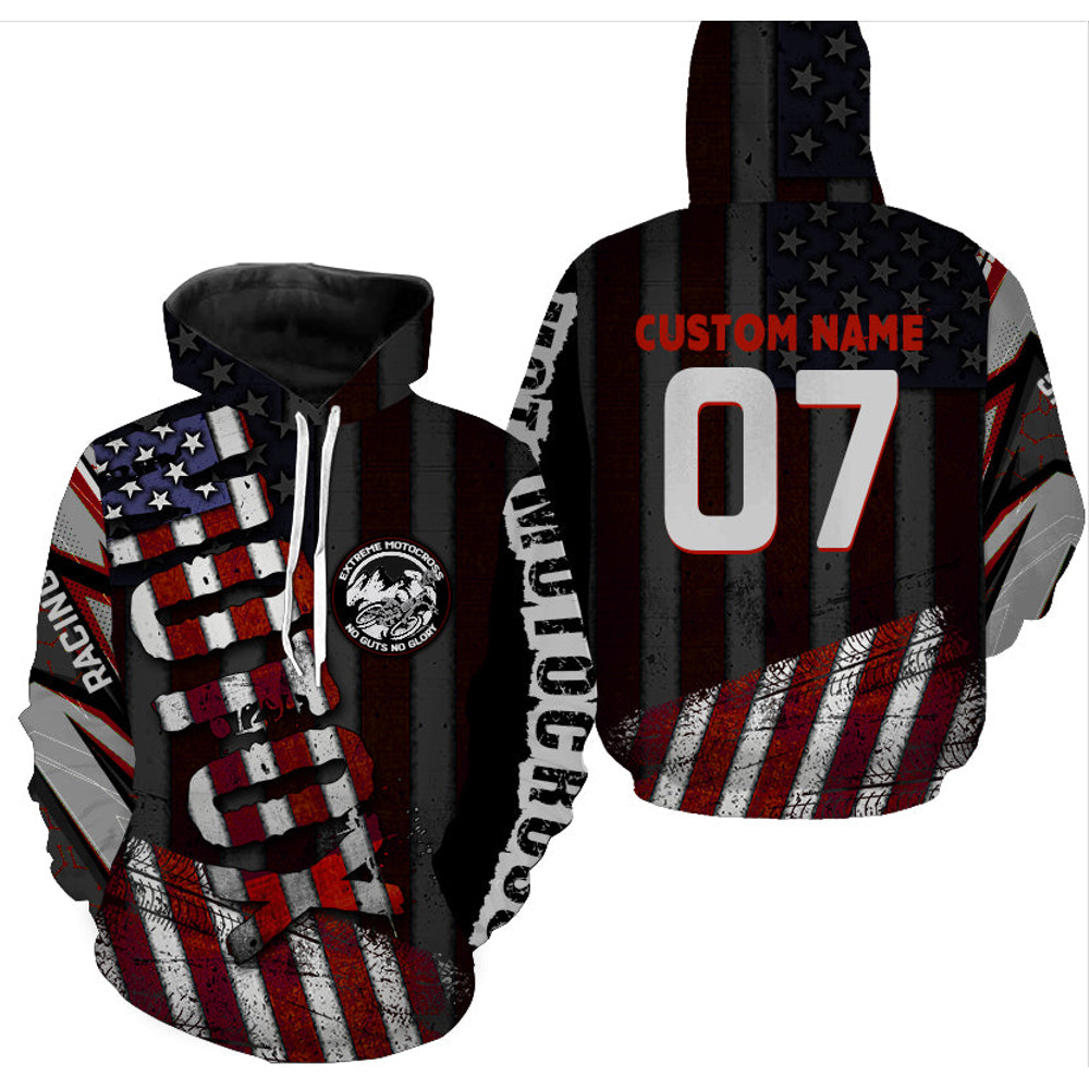 American Flag MX Racing Hoodie 3D, Personalized All Over Print Hoodie 3D