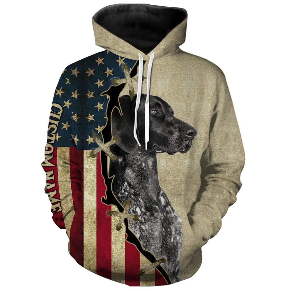 Black German Shorthaired Pointer American Flag Hoodie 3D, Personalized All Over Print Hoodie 3D Y18