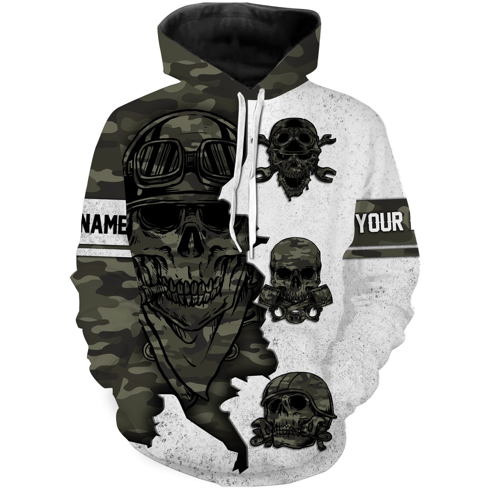 Skull Biker Camo Print Off-Road Racing Motorcycle Hoodie 3D, Personalized All Over Print Hoodie 3D Y25