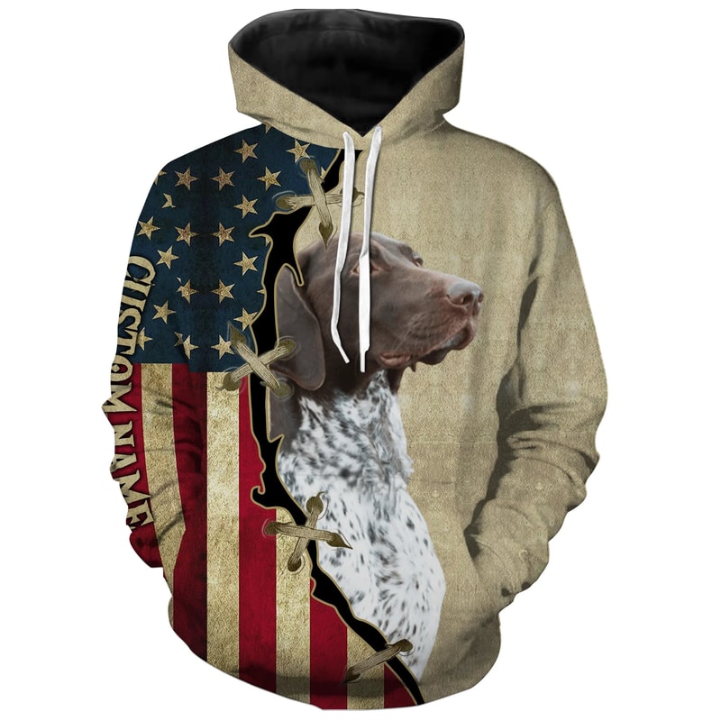 German Shorthaired Pointer American Flag Hoodie 3D, Personalized All Over Print Hoodie 3D Y79