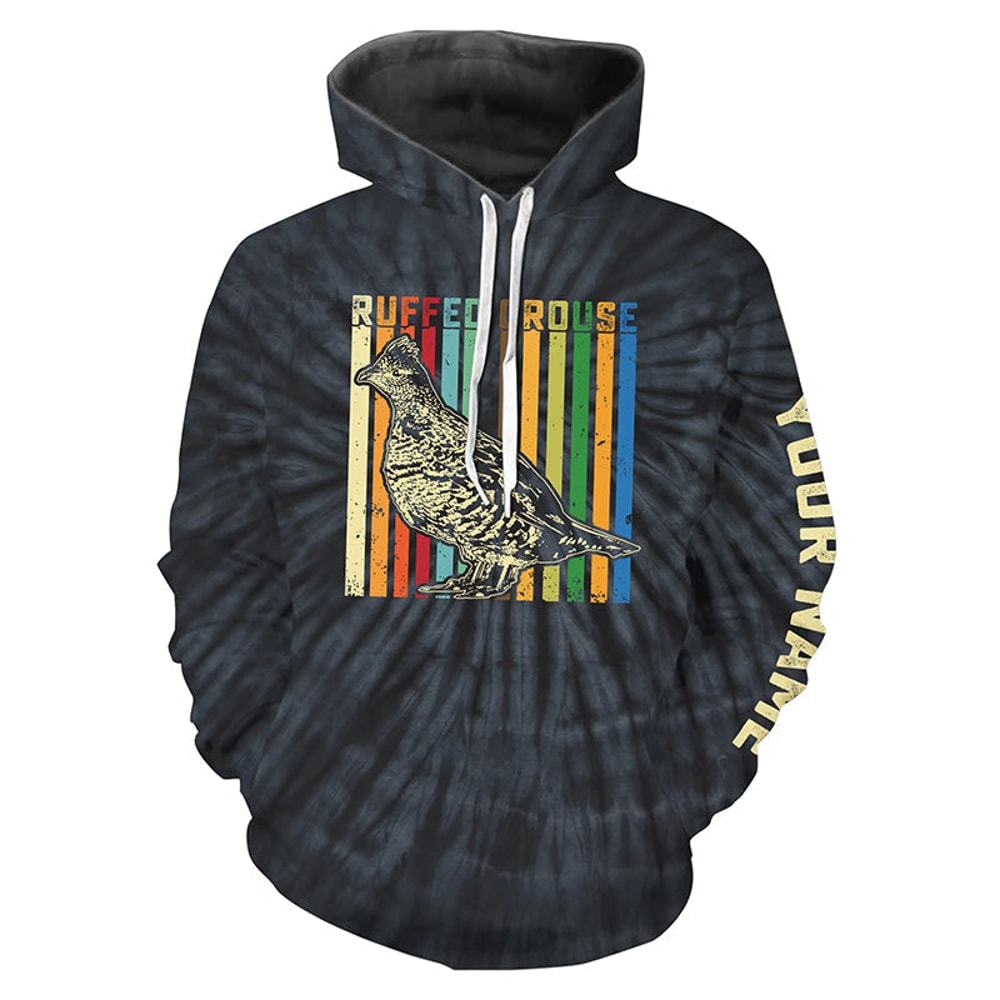 Ruffed Grouse Hunting Retro Tie Dye Hoodie 3D, Personalized All Over Print Hoodie 3D Y89