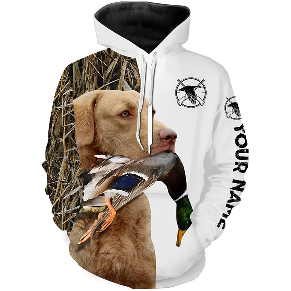 Duck Hunting With Dog Chesapeake Bay Retriever Hoodie 3D, Personalized All Over Print Hoodie 3D Y123