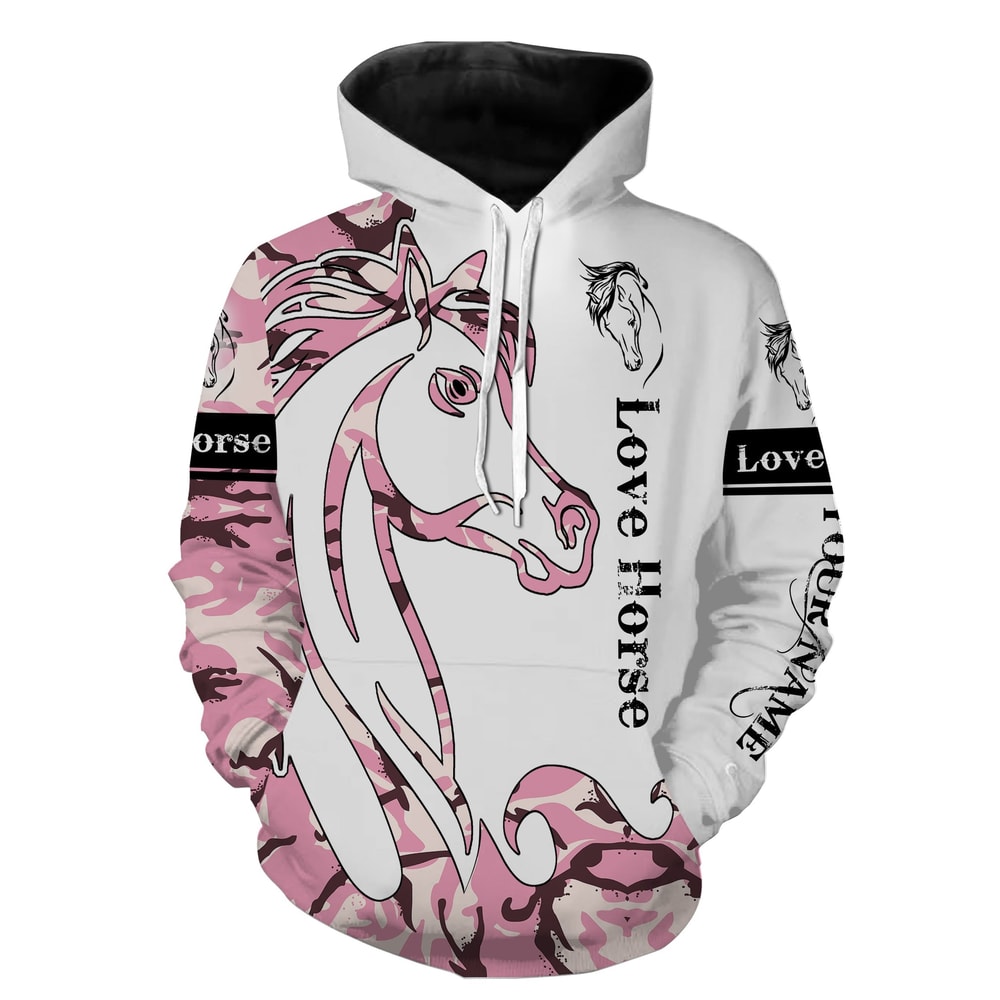 Love Horse Skull Pink Camo Hoodie 3D, Personalized All Over Print Hoodie 3D Y125