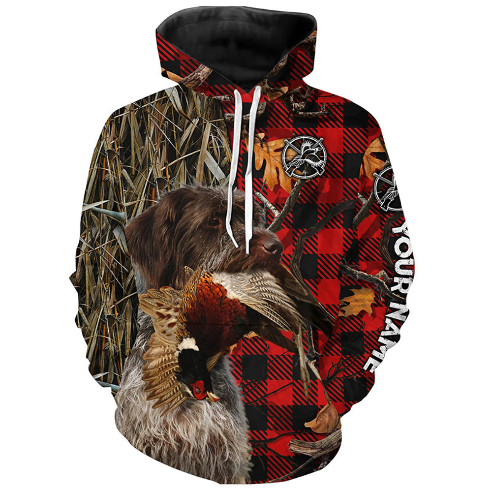 Wirehaired Pointing Griffon Hunting Dog Red Plaid Fall Camo Hoodie 3D, Personalized All Over Print Hoodie 3D Y145