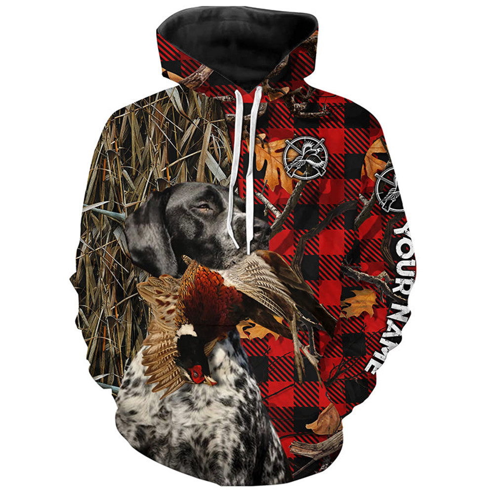 Black Roan GSP Pheasant Hunting Dog Red Plaid Camo Hoodie 3D, Personalized All Over Print Hoodie 3D Y159