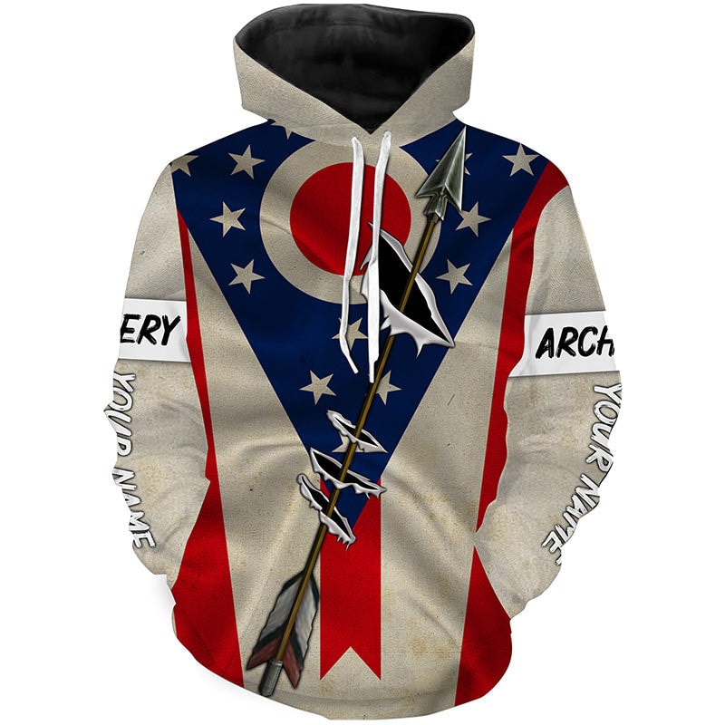 Archery Bow Hunting Ohio Flag Hoodie 3D, Personalized All Over Print Hoodie 3D Y163