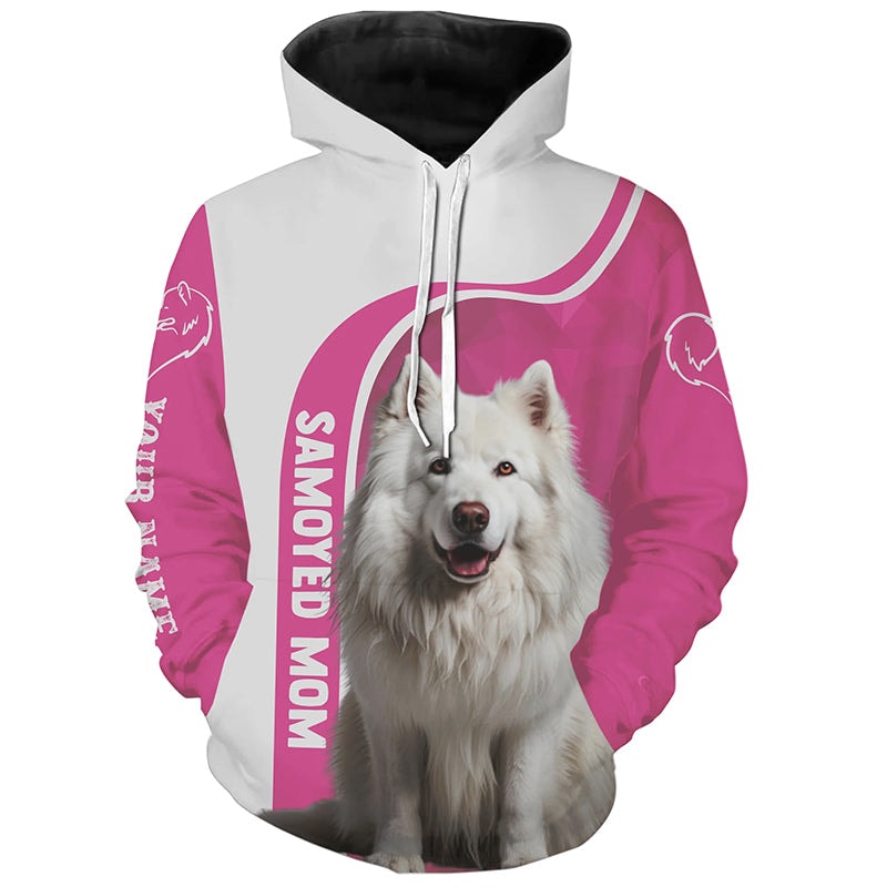 White Samoyed Dog Mom Hoodie 3D, Personalized All Over Print Hoodie 3D Y194