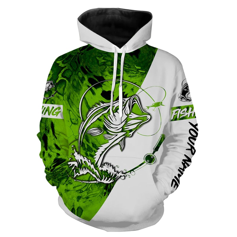 Largemouth Bass Fishing Tattoo Lime Green Camo Hoodie 3D, Personalized All Over Print Hoodie 3D Y201