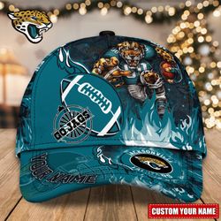 Custom Name NFL Jacksonville Jaguars Caps, NFL Jacksonville Jaguars Adjustable Hat Mascot & Flame Caps for Fans L123