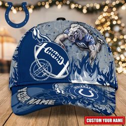 Custom Name NFL Indianapolis Colts Caps, NFL Indianapolis Colts Adjustable Hat Mascot & Flame Caps for Fans L126