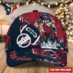 Custom Name NFL Houston Texans Caps, NFL Houston Texans Adjustable Hat Mascot & Flame Caps for Fans L128