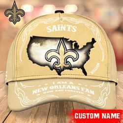 Custom Name NFL New Orleans Saints I Am A New Orleans fan Caps, NFL New Orleans Saints Caps for Fan