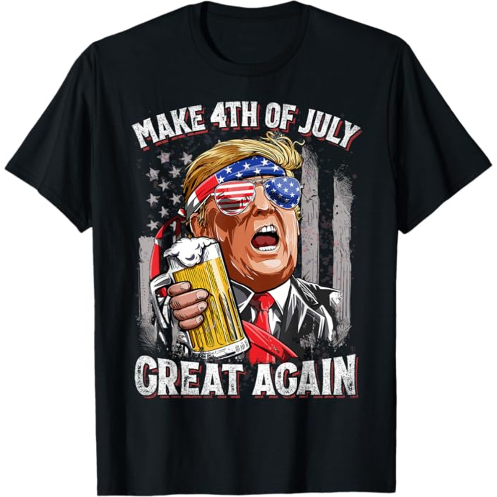 Trump Make 4th of July Great Again Men Drinking Beer Funny T-Shirt