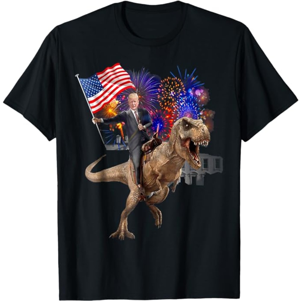Trump Riding a Dinosaur T-rex Suppor Trump T-Shirt