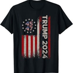 45 47 trump 2024 american flag t-shirt