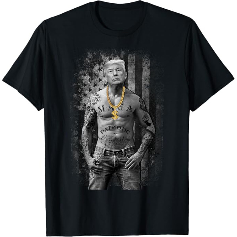 Pro Trump Patriotic Gangster T-Shirt - Anti-Liberal Republican Gift - Black Cotton Crew Neck Adult Classic Fit