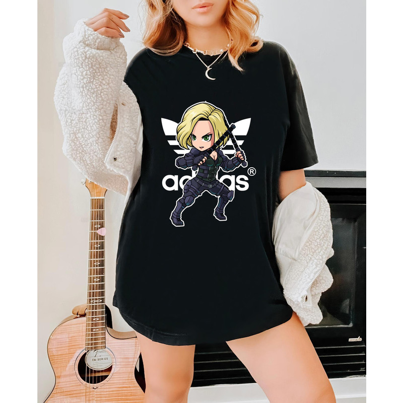 Adidas Chibi Black Widow Fan Gift TShirt04gblack04gblackjpg