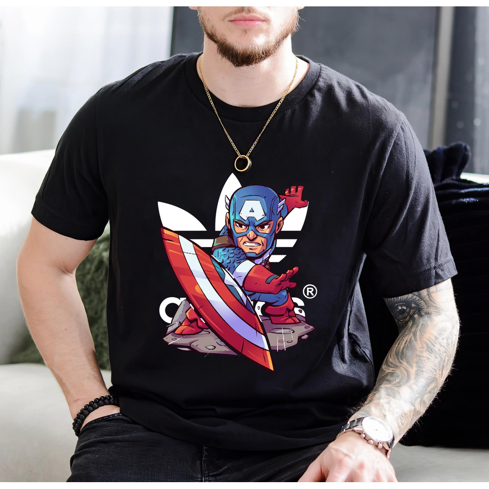 Adidas Chibi Captain America Fan Gift TShirt01black01blackjpg