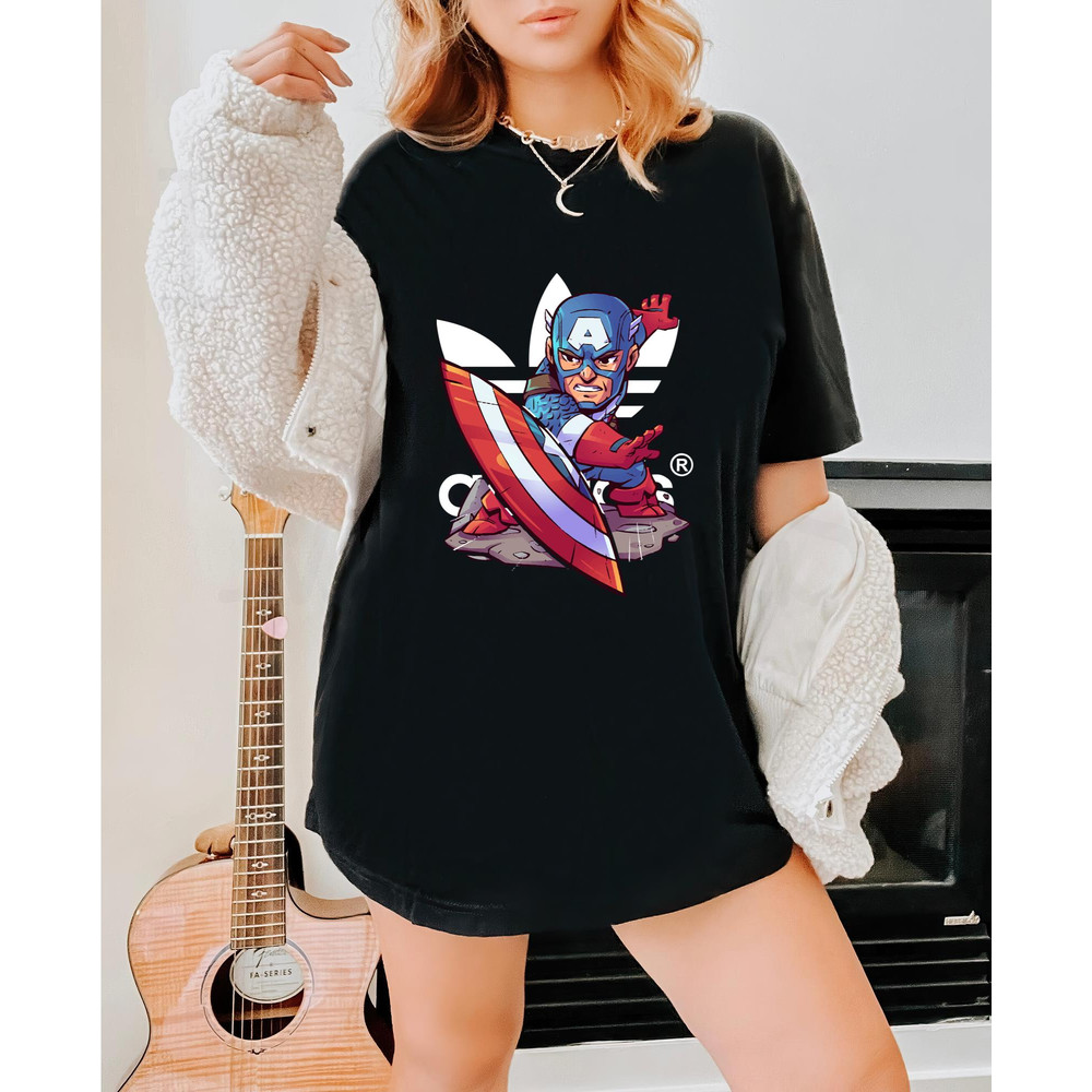 Adidas Chibi Captain America Fan Gift TShirt04gblack04gblackjpg