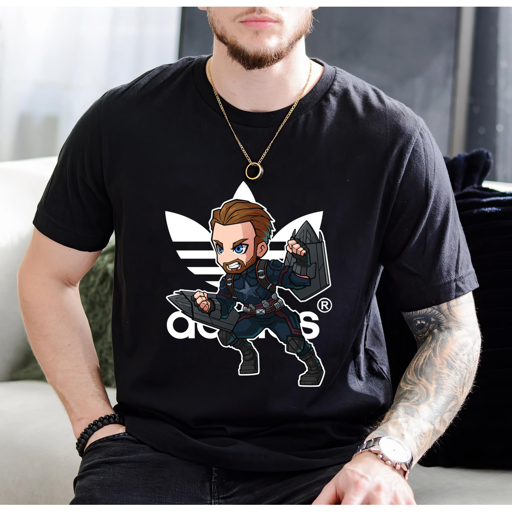 Adidas Chibi Captain America New Fan Gift TShirt01black01blackjpg