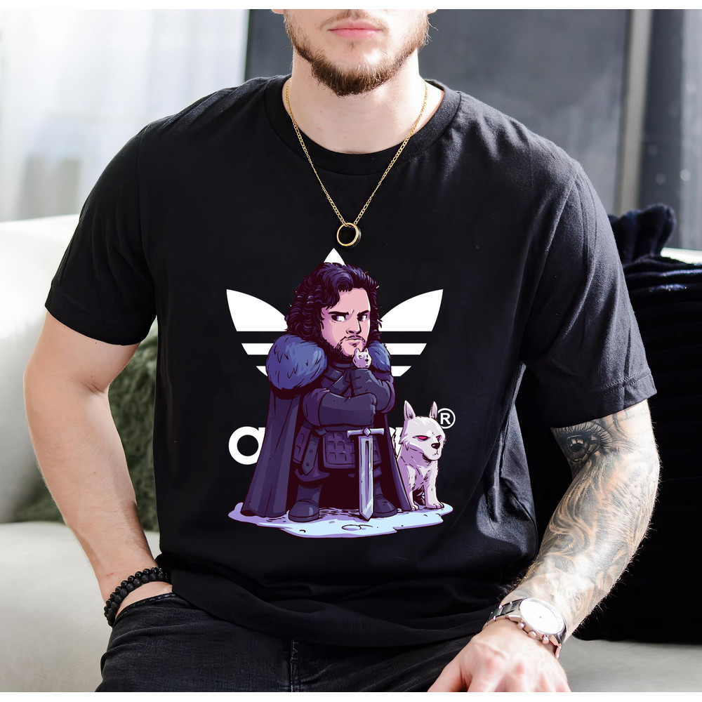 Adidas Chibi Jon Snow and Ghost Fan Gift TShirt01black01blackjpg