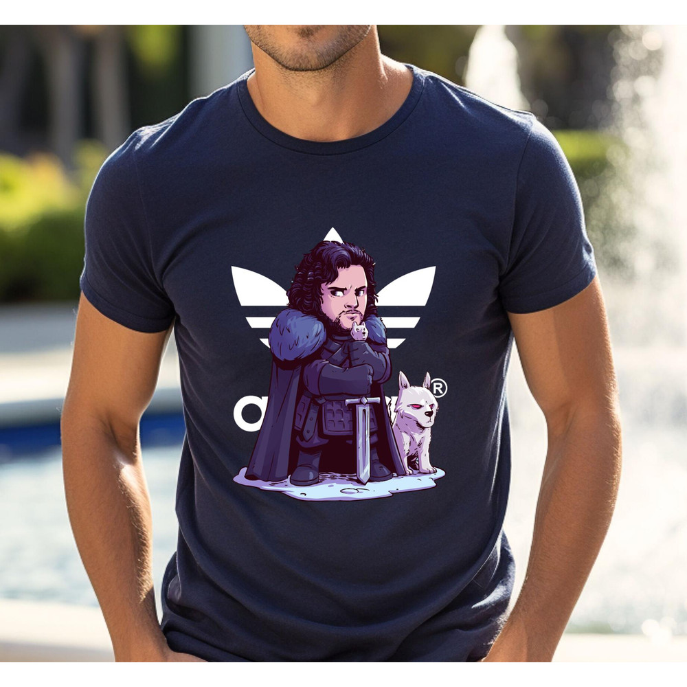 Adidas Chibi Jon Snow and Ghost Fan Gift TShirt02navy02navyjpg