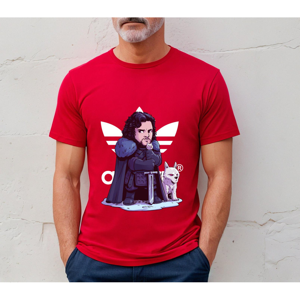 Adidas Chibi Jon Snow and Ghost Fan Gift TShirt03red03redjpg