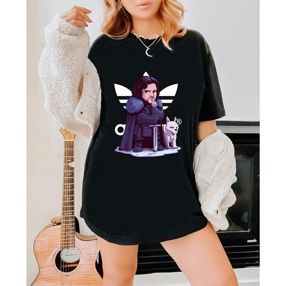 Adidas Chibi Jon Snow and Ghost Fan Gift TShirt04gblack04gblackjpg