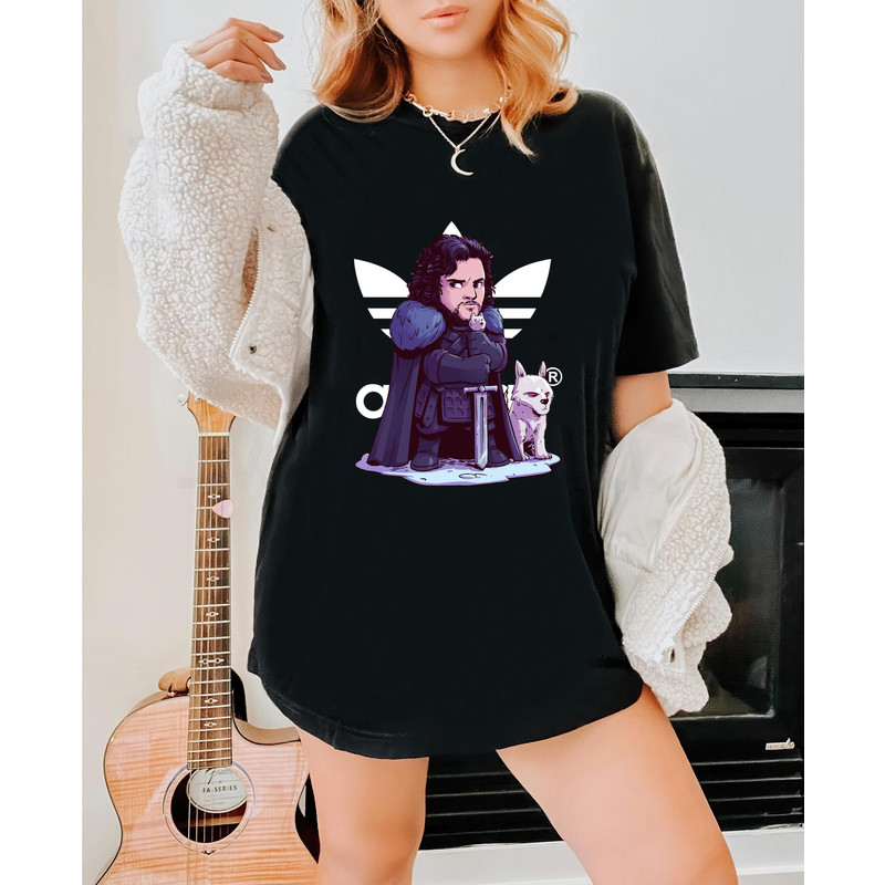 Adidas Chibi Jon Snow and Ghost Fan Gift TShirt04gblack04gblackjpg