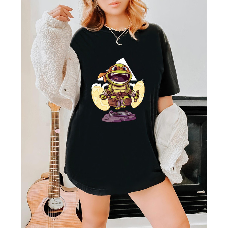 Adidas Fashion Mikey Ninja Turtle Chibi Fan Gift TShirt04gblack04gblackjpg