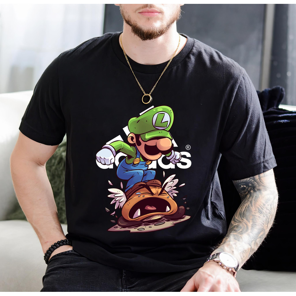 Adidas Fashion New Luigi Mario Chibi Fan Gift TShirt01black01blackjpg