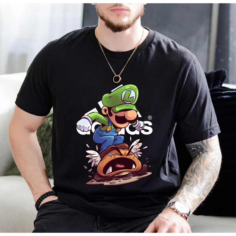 Adidas Fashion New Luigi Mario Chibi Fan Gift TShirt01black01blackjpg