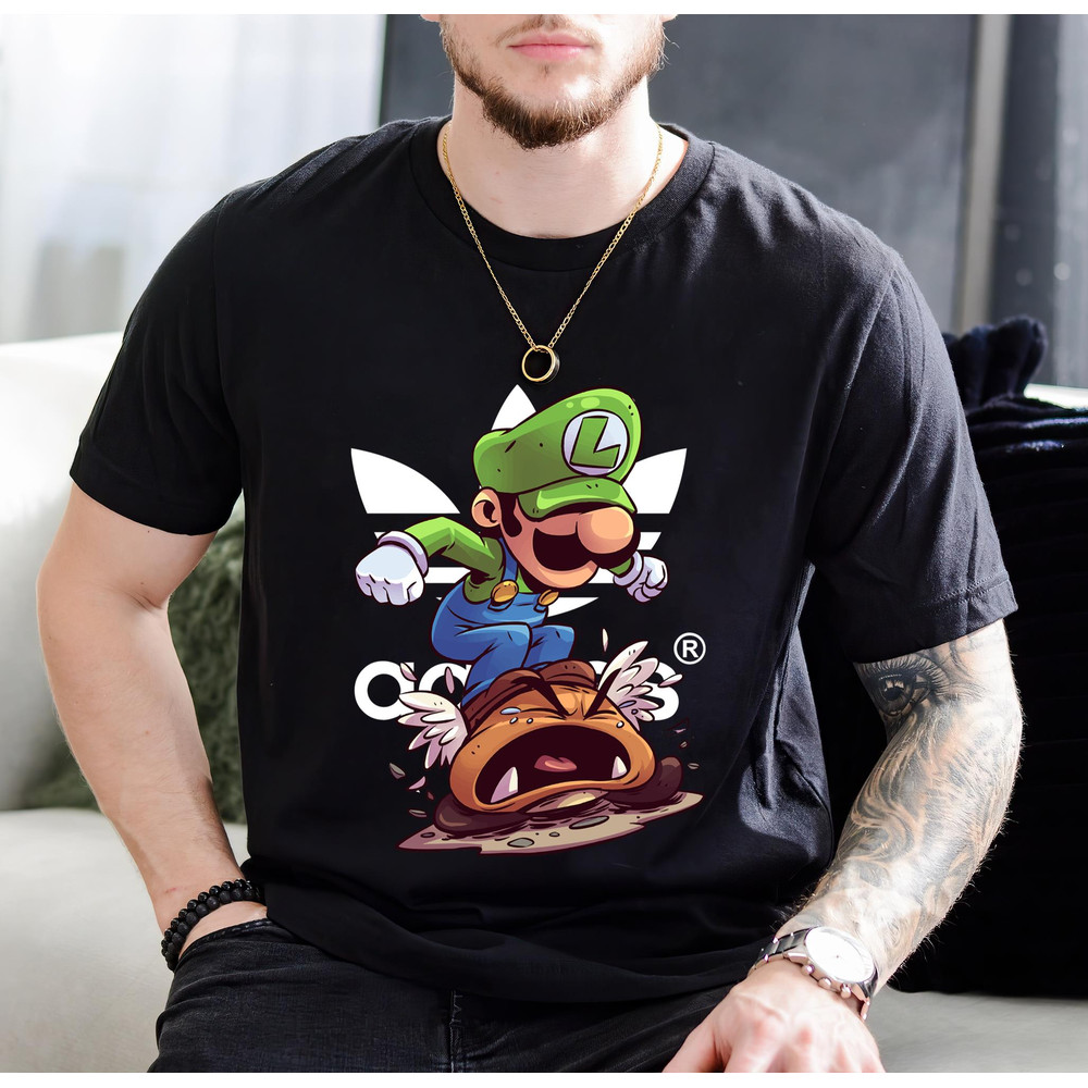 Adidas New Luigi Mario Chibi Fan Gift TShirt01black01blackjpg